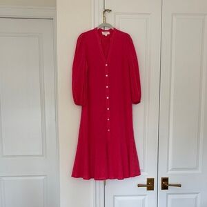 Pomander Place Hot Pink Button-Down Midi Dress